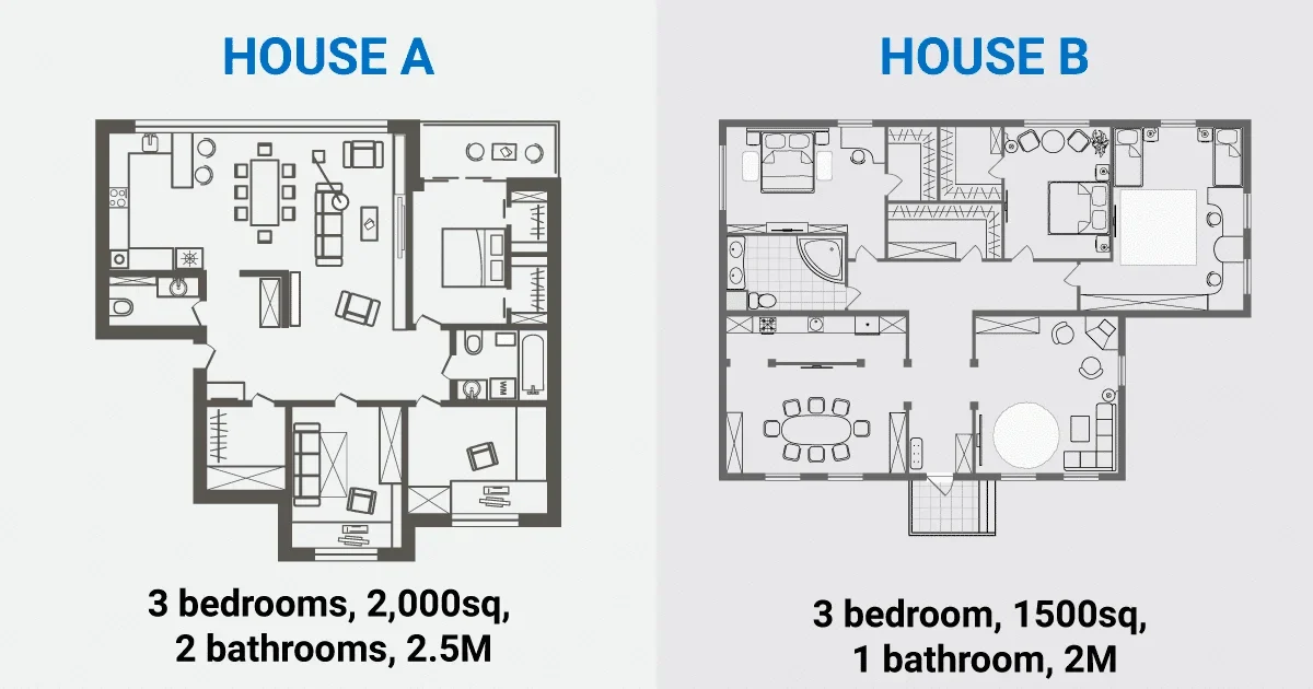 comparison similar 3 bedroom houses
