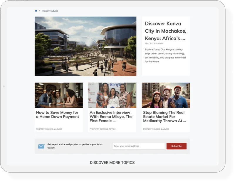 The BuyRentKenya property-advice blog shown on a tablet